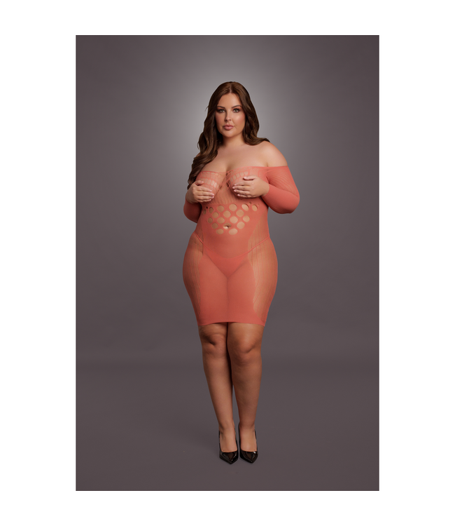 Le Désir Dames Mini-Jurk Met Visnet Lange Mouwen En Ronde Cut-Outs XL-4XL