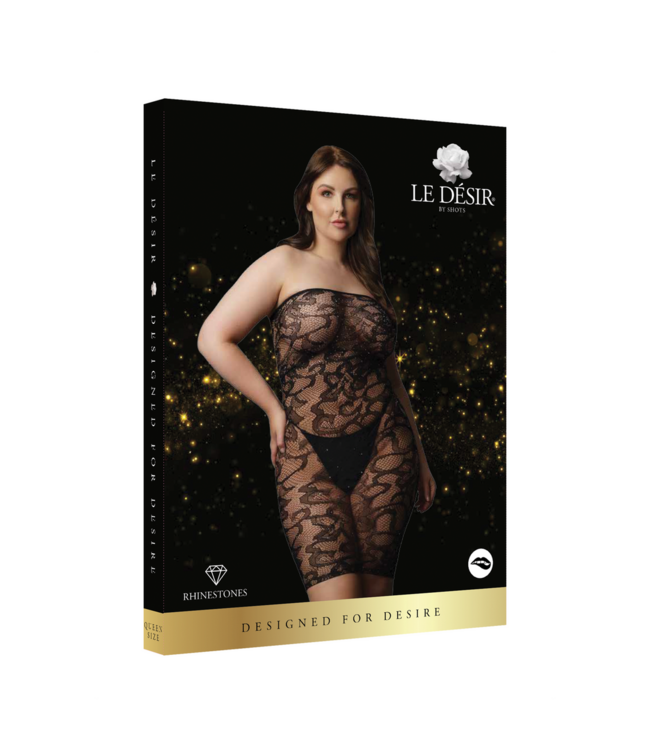 Le Désir Strass-Accentuede Kanten Tube Jurk Plus Size | Elastisch 1XL-3XL Zwart