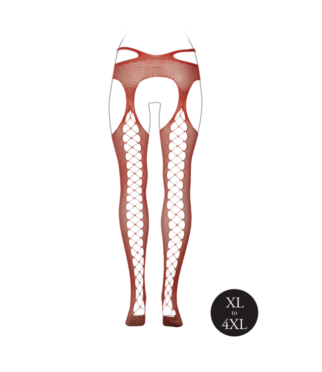 Le Désir Elegant Queen Size Suspender Leggings with Open Crotch - Red XL-4XL