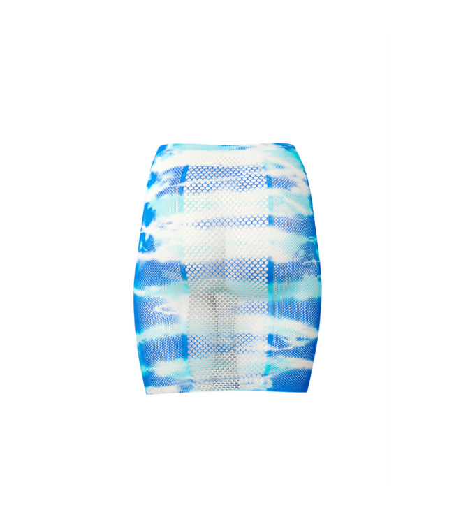 Le Désir Multicoloured High-Waisted Tie Dye Fishnet Skirt & Cleavage Bling