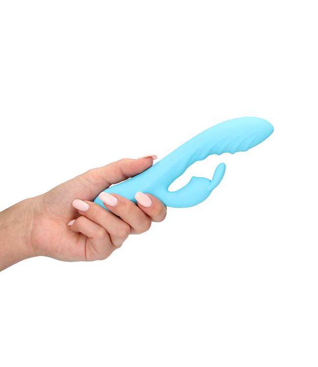 Loveline Blauwe Loveline Ribbed Ultra Soft Siliconen Rabbit Vibrator 12,5 cm