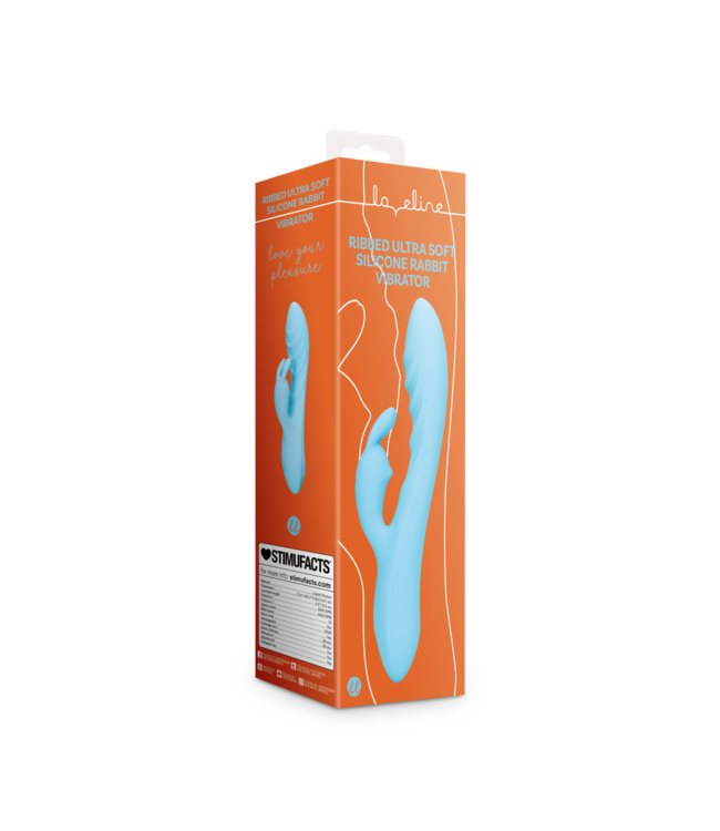 Loveline Blauwe Loveline Ribbed Ultra Soft Siliconen Rabbit Vibrator 12,5 cm
