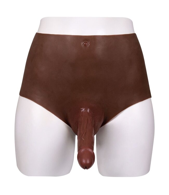 XX-DreamsToys Silicone Realistische Penis L Donker 28 cm Met Navelvorm En Poederfinish