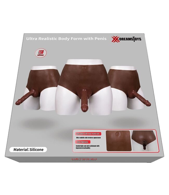 XX-DreamsToys Silicone Realistische Penis L Donker 28 cm Met Navelvorm En Poederfinish