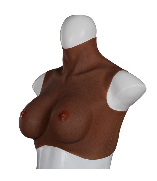 XX-DreamsToys Silicone Borstprothese D-Cup Maat M Donker Met Realistische Tepelhof