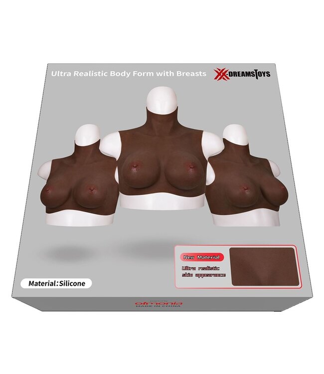 XX-DreamsToys Ultra Realistic Dark Silicone Breasts - Size L (E Cup), High Quality