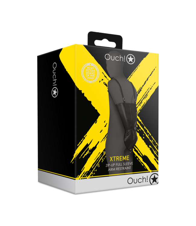 Ouch! Xtreme Verstellbarer schwarzer PU-Armbinder mit Reißverschluss für BDSM-Genuss