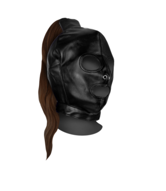 Ouch! Xtreme Gezichtsmasker Met Bruine Paardenstaart Pruik En Verstelbare Vetersluiting