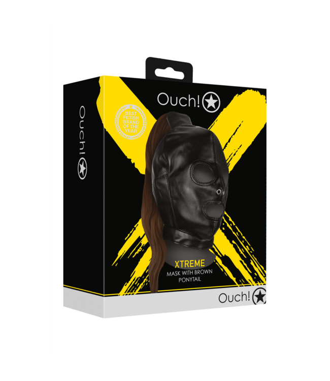 Ouch! Xtreme Gezichtsmasker Met Bruine Paardenstaart Pruik En Verstelbare Vetersluiting
