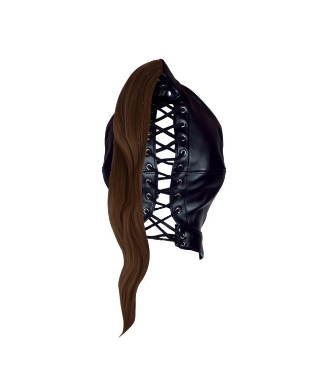 Ouch! Xtreme Gezichtsmasker Met Bruine Paardenstaart Pruik En Verstelbare Vetersluiting
