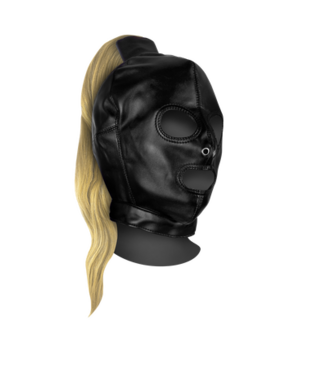 Ouch! Xtreme Masker Met Verstelbare Veters En Lange Bruine Paardenstaart Pruik