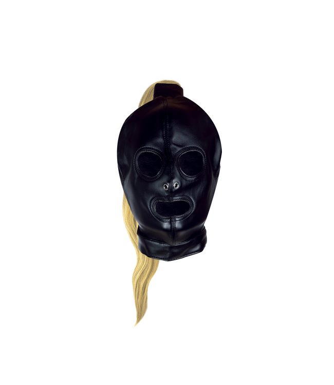 Ouch! Xtreme Masker Met Verstelbare Veters En Lange Bruine Paardenstaart Pruik