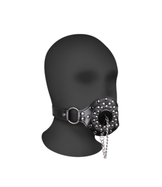 Ouch! Xtreme Leren Open Mondknevel Met Plugstopper Voor Volledige Controle