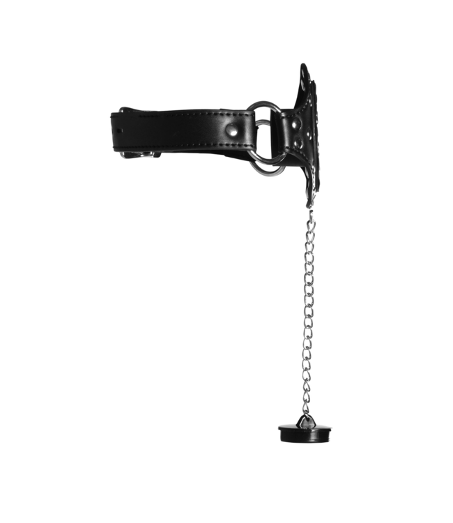 Ouch! Xtreme Leren Open Mondknevel Met Plugstopper Voor Volledige Controle