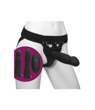Doc Johnson Naughty Silicone Harness with Vibrator - 10 Functions, 3 Attachments