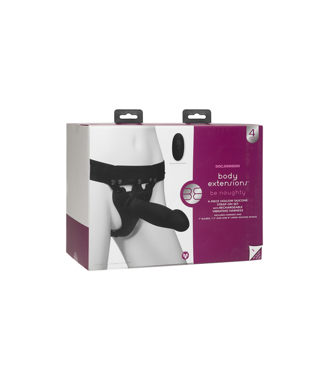Doc Johnson Doc Johnson Body Extensions Hollow Strap-On Siliconen Harnas Met Vibrator 20 cm