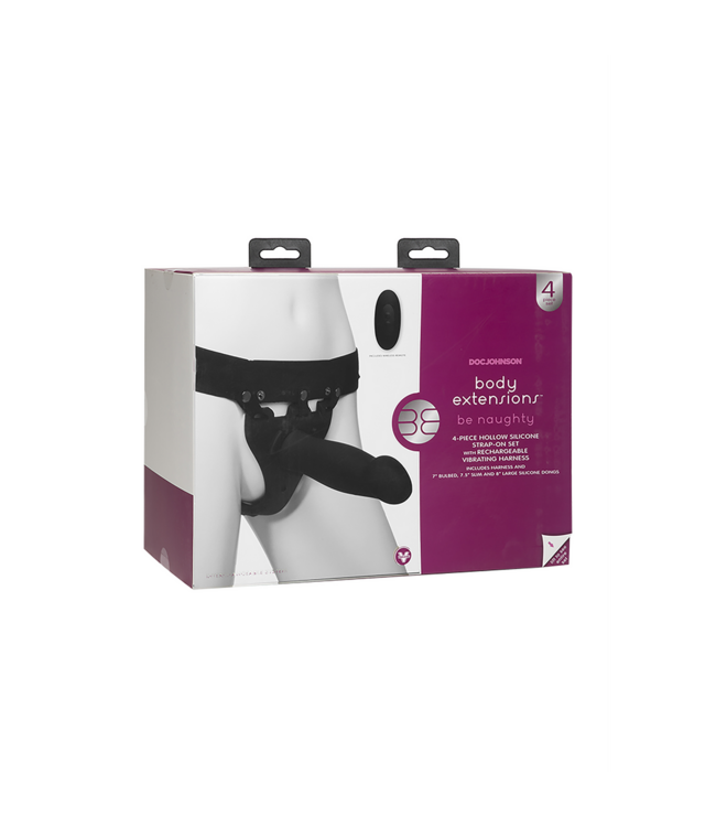 Doc Johnson Naughty Silicone Harness with Vibrator - 10 Functions, 3 Attachments