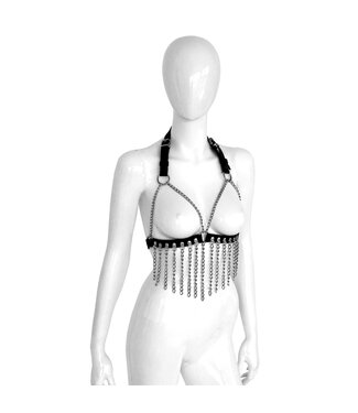 Kiotos Bold Black Leather Bra with Chains | Adjustable & Edgy Statement Piece