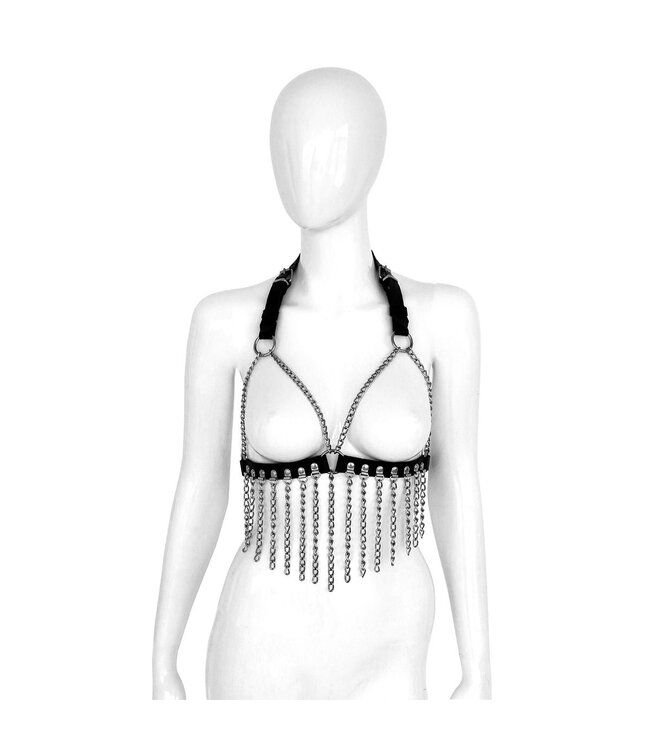 Kiotos Verstellbarer Leder-BH mit Ketten | Kinky Design in Schwarz