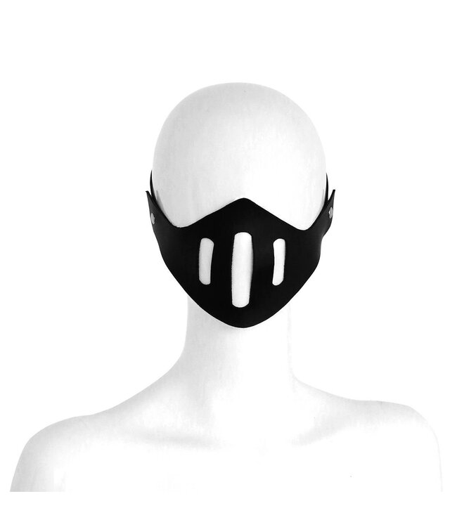 Kiotos Adjustable Black Leather Muzzle Mask for Stylish Kinky Play