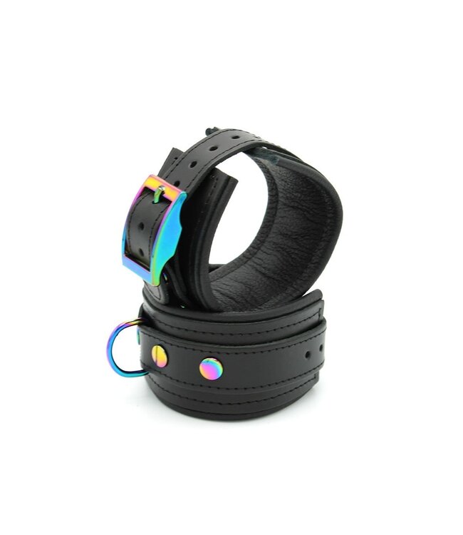 Kiotos Black Rainbow Leather Handcuffs: Stylish, Comfortable, and Durable