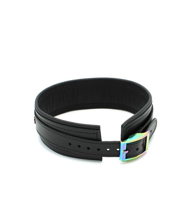 Kiotos Rainbow Accent Black Leather Collar - Stylish & Comfortable Adjustable Fit