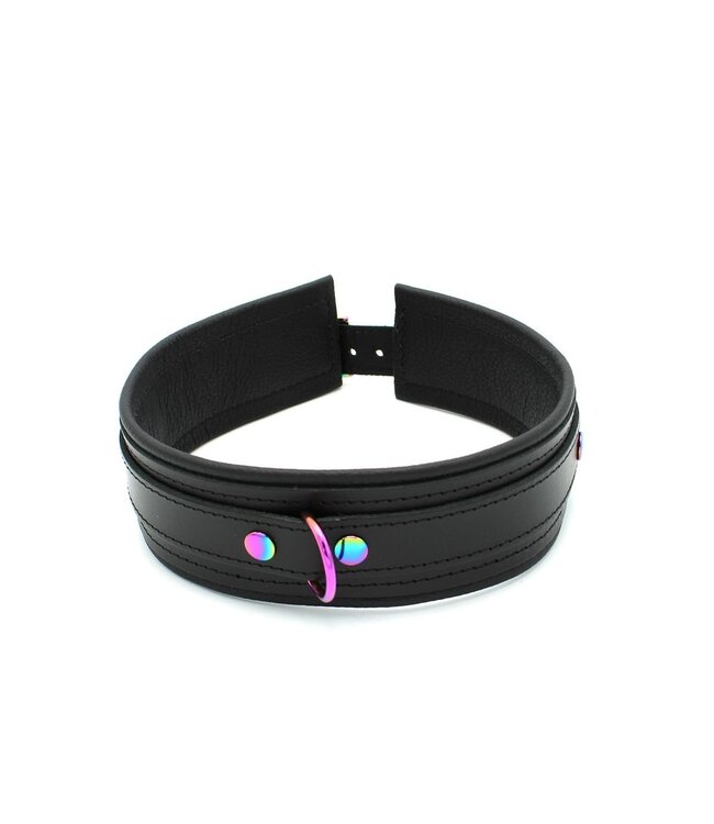 Kiotos Rainbow Accent Black Leather Collar - Stylish & Comfortable Adjustable Fit