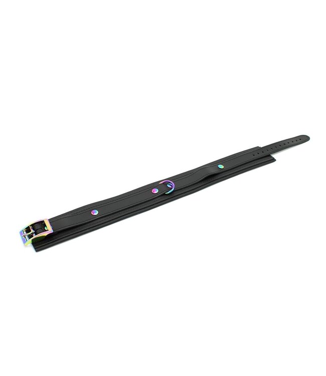 Kiotos Rainbow Accent Black Leather Collar - Stylish & Comfortable Adjustable Fit