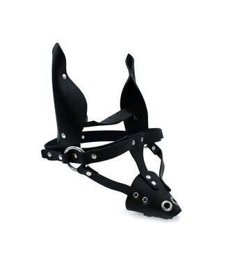 Kiotos Leather Authentic Black Leather Dog Mask with Ears & Muzzle for Playful Fun