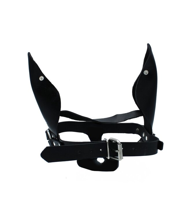 Kiotos Leather Zwart Leren Hondenmasker Met Verstelbare Bandjes En Realistische Details