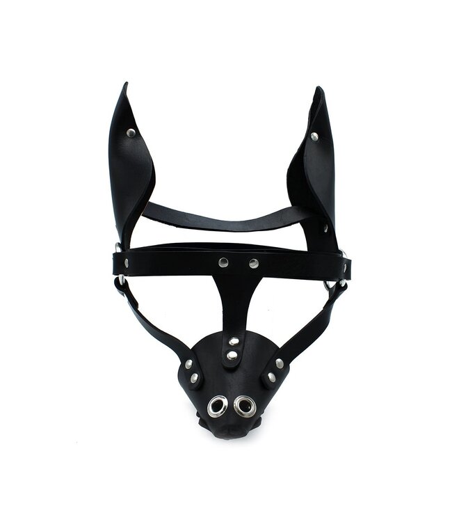 Kiotos Leather Zwart Leren Hondenmasker Met Verstelbare Bandjes En Realistische Details