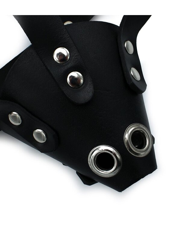 Kiotos Leather Zwart Leren Hondenmasker Met Verstelbare Bandjes En Realistische Details