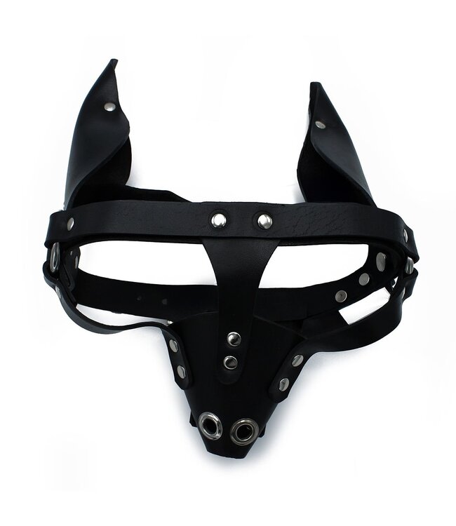 Kiotos Leather Authentic Black Leather Dog Mask with Ears & Muzzle for Playful Fun