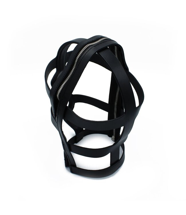 Kiotos Leather Adjustable Black Leather Head Cage with Zipper for Secure Roleplay