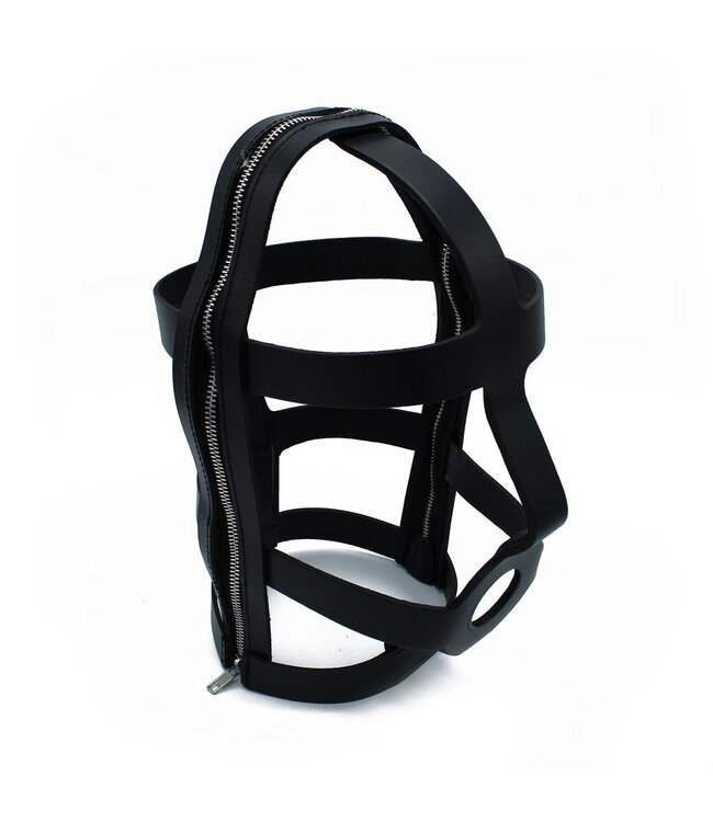 Kiotos Leather Adjustable Black Leather Head Cage with Zipper for Secure Roleplay