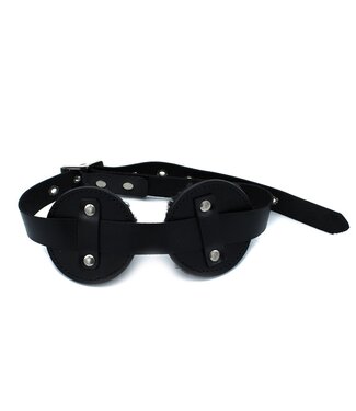 Kiotos Leather Luxurious Black Leather Blindfold with Adjustable Fur Patches