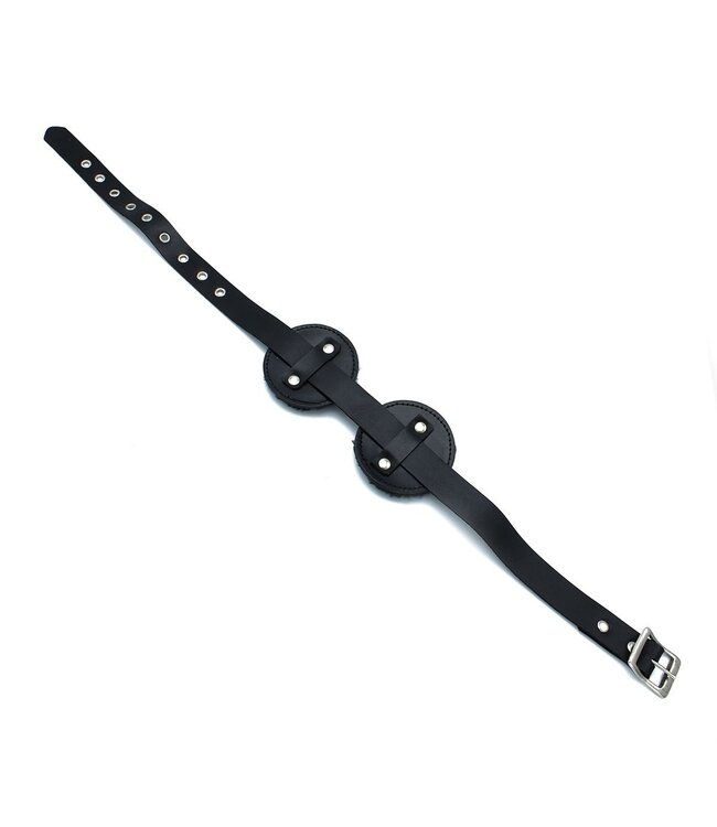 Kiotos Leather Luxurious Black Leather Blindfold with Adjustable Fur Patches