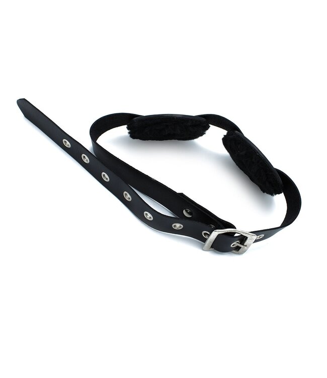 Kiotos Leather Luxuriöse schwarze Leder-Augenbinde mit verstellbaren Klappen für Rollenspiele