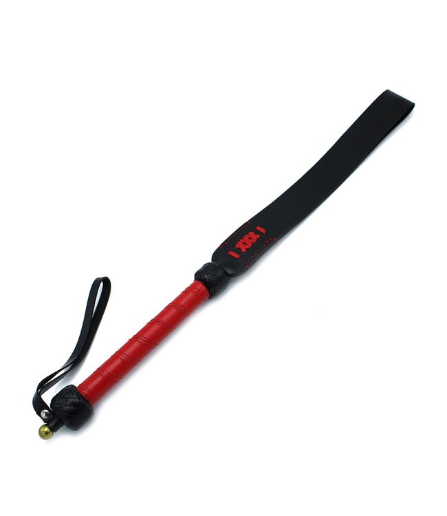 Kiotos Leather Zwarte En Rode Leren Paddlezweep 71 cm Met Comfortabele Grip