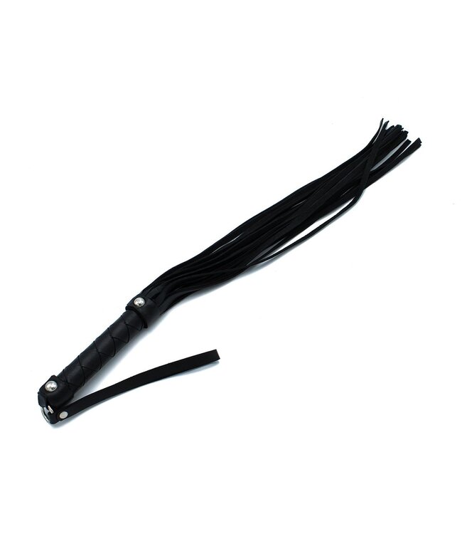 Kiotos Leather Eleganter 66 cm schwarzer Leder-Flogger mit geflochtenem Griff für Spielspaß