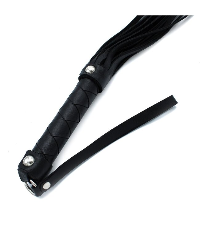 Kiotos Leather 66 cm Black Leather Flogger with Braided Handle for Sensory Play
