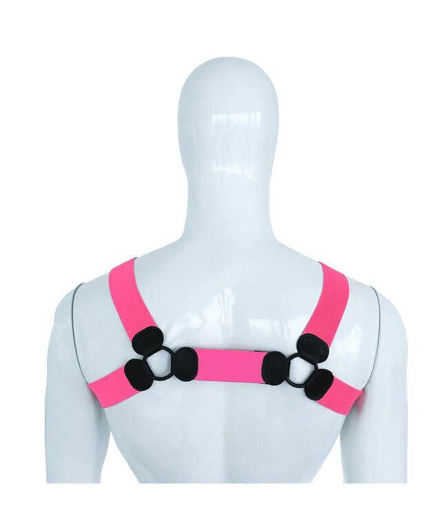 Elegantes elastisches Brustgeschirr in Pink mit Leder-Details – S/M