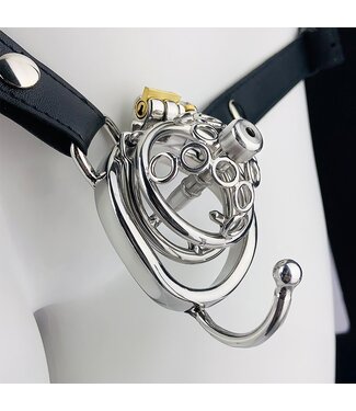Luxury Adjustable Chastity Belt - Stainless Steel & PU, Ventilated Cage