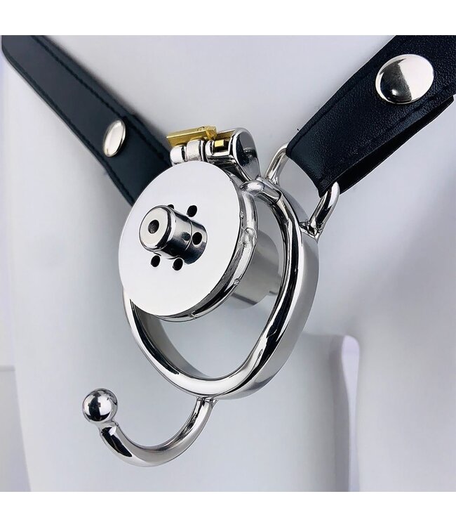 Kiotos Steel Chastity Device Metal Core Met PU Leren Band Voor Comfortabele Beperking