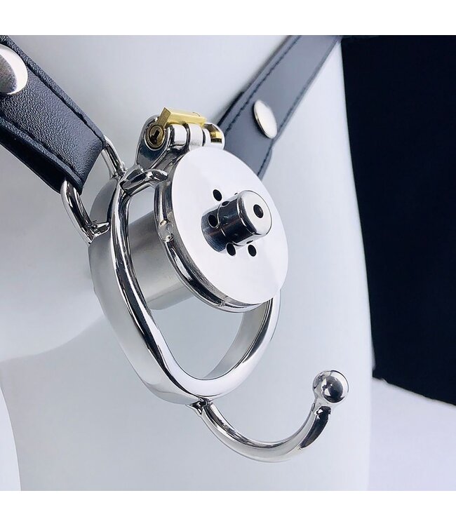 Kiotos Steel Chastity Device Metal Core Met PU Leren Band Voor Comfortabele Beperking