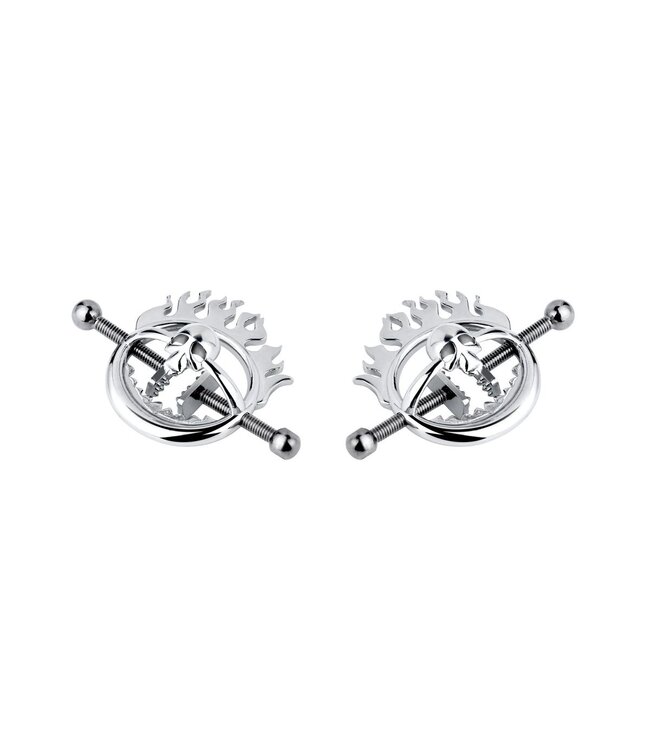Kiotos Steel Flammen-Totenkopf Nippelklemmen aus Edelstahl – Verstellbare Extremspiele