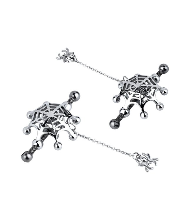 Kiotos Steel Gothic Spinnennetz-Nippelklemmen mit Kettenverbindung – Intensiver Genuss