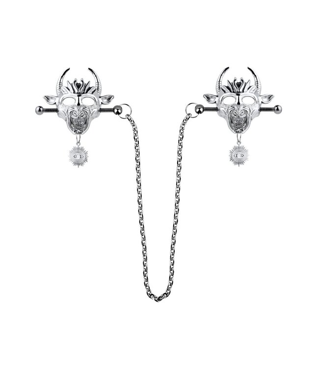 Kiotos Steel Demonic Bull Mask Nipple Clamps - Unleash Thrills & Sensations!