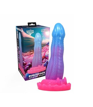 Kiotos Monstar BublixCock Siliconen Dildo 18 cm Roze-Blauwe Schubtextuur Met Brede Basis