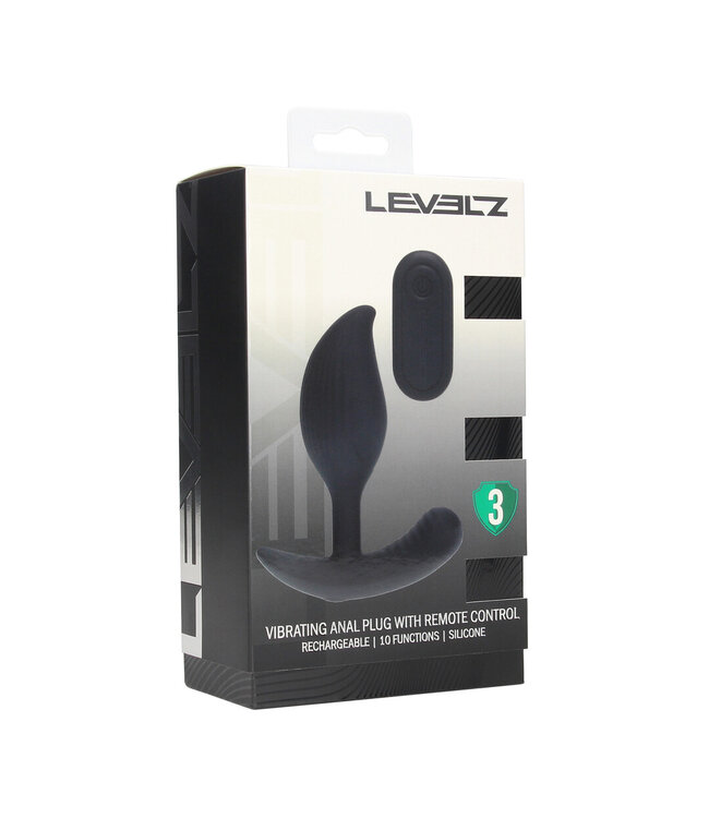 Levelz Rechargeable 10-Function Remote Control Silicone Anal Plug - Black 9cm